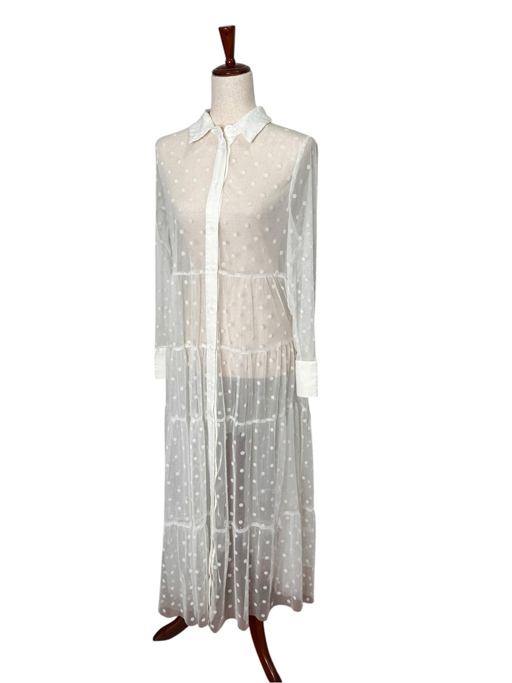 Zara Bloggers Fave Sheer White Tulle Polka Dot Maxi Shirt Dress. Divine. Size M - Picture 10 of 16